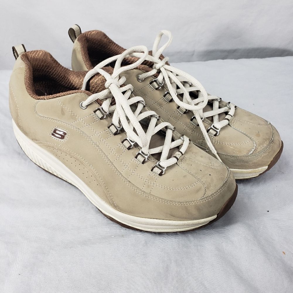 Skechers Size 10 Shape Ups Tan Beige Walking Toning Shoes Fitness F1 Suede